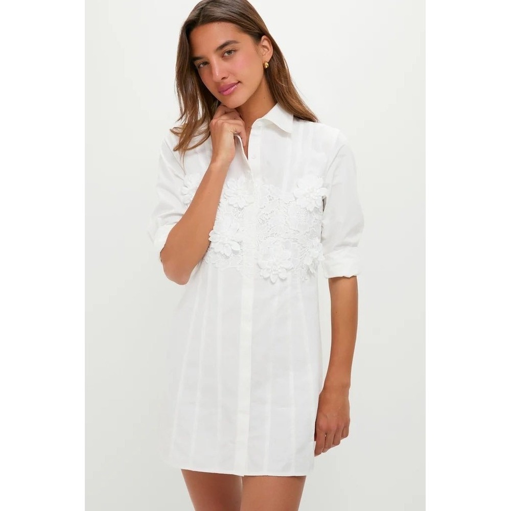 Tuckernuck HYACINTH HOUSE White with Floral Applique Avery Mini Dress NWT size M
